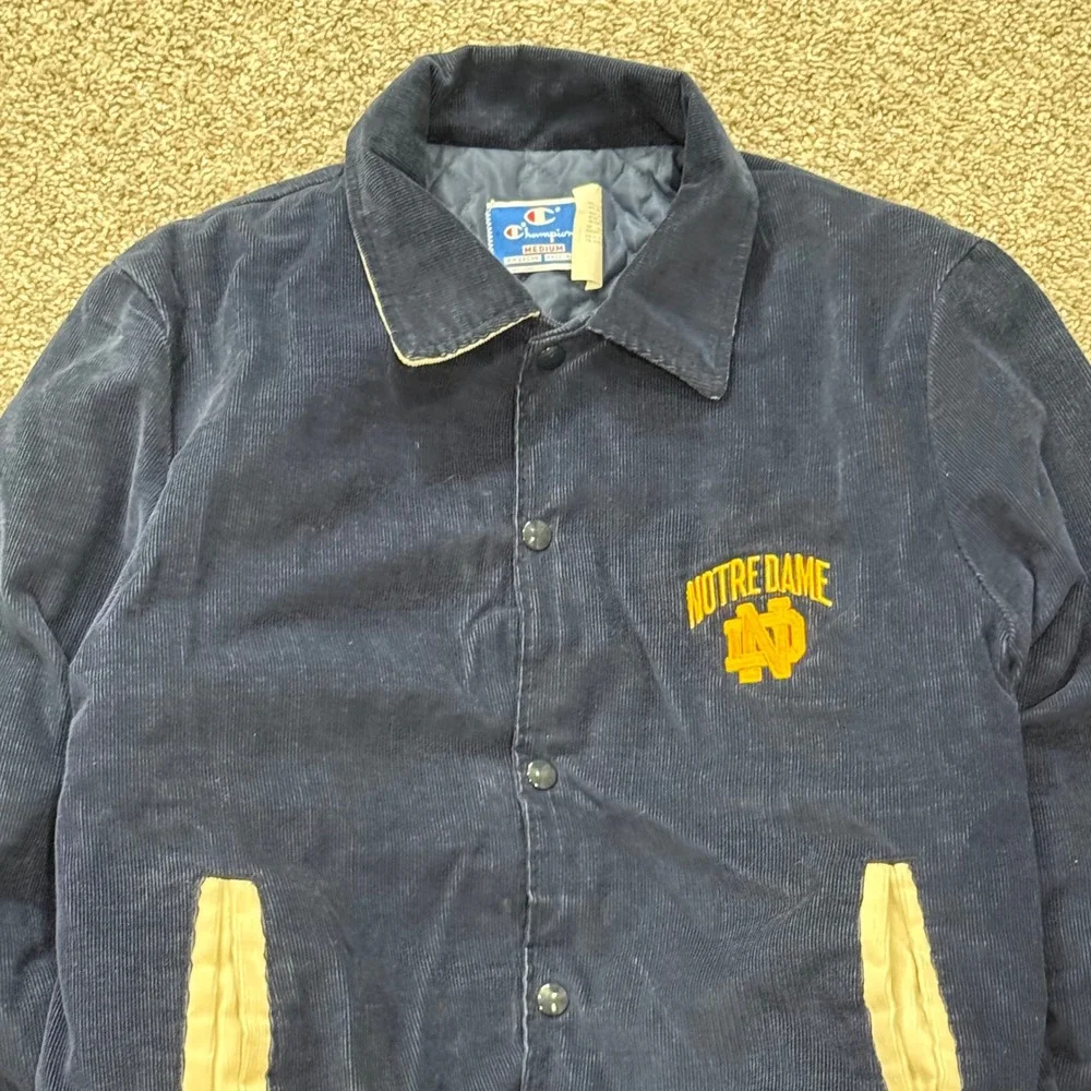 Vintage 80s Champion‎ Notre Dame Corduroy Bomber Jacket Mens M Navy USA Made